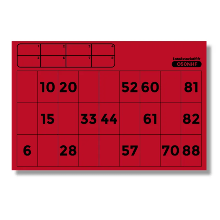 500 cartons de loto rigides Bristol 330 g/m² – rouge, recto