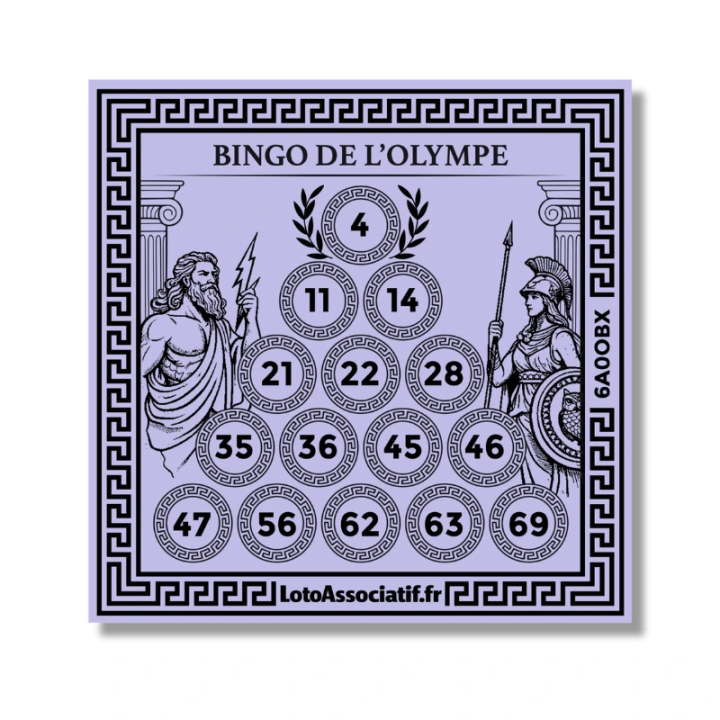 Carton Bingo Olympe coloris Jaune – partie spéciale à 75 boules