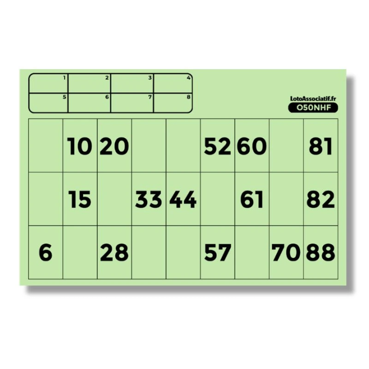 500 cartons de loto rigides Bristol 330 g/m² – vert, recto
