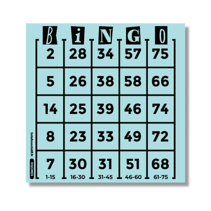 Grille individuelle de Bingo américain 5 × 5 – vue principale