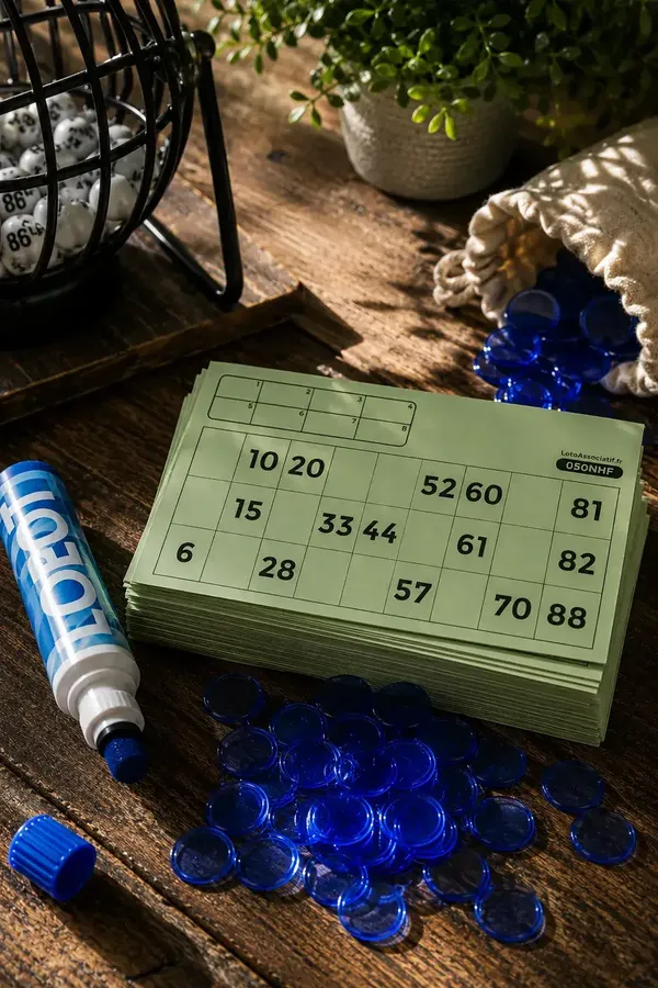 Cartons de loto traditionnels avec jetons translucides