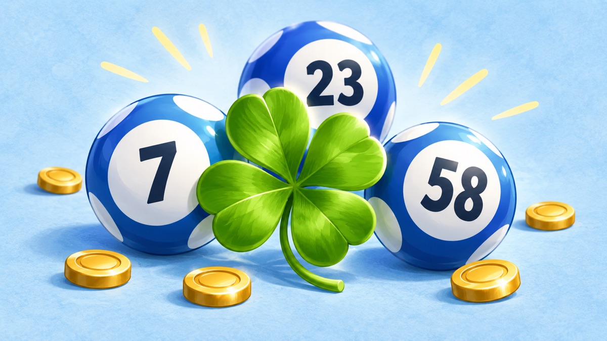 Illustration cartoon de boules de loto, jetons et trèfle à quatre feuilles