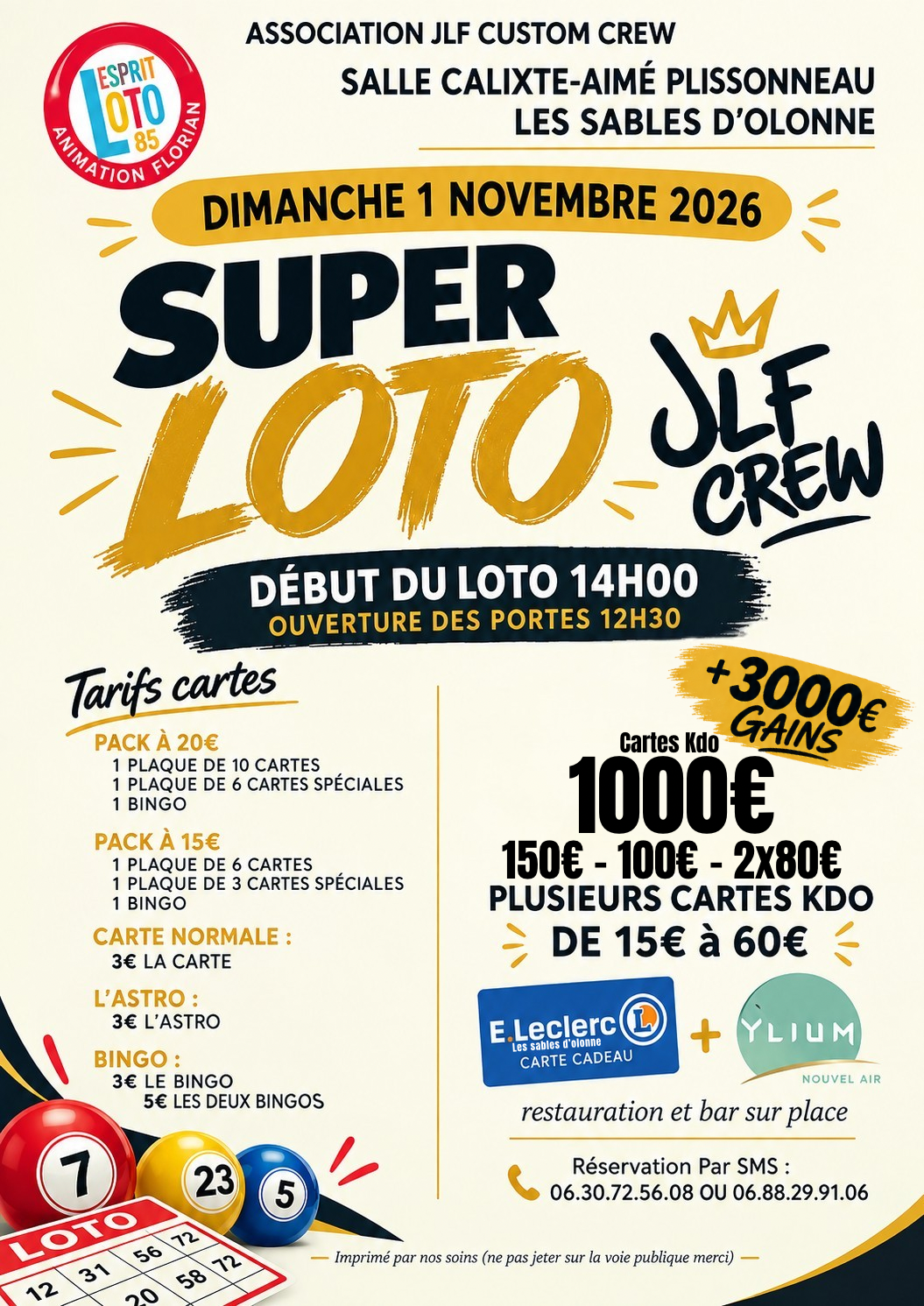 Super loto, JLF, Customcrew — loto associatif à Les Sables-d'Olonne