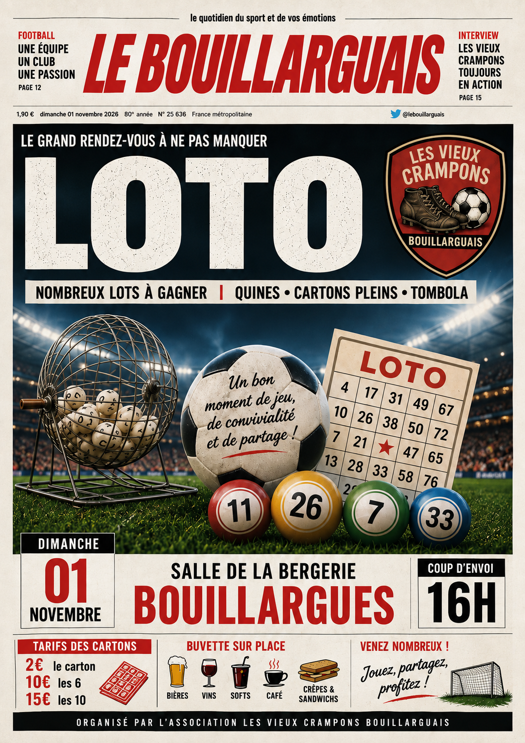Loto des vieux crampons — loto associatif à Bouillrgues