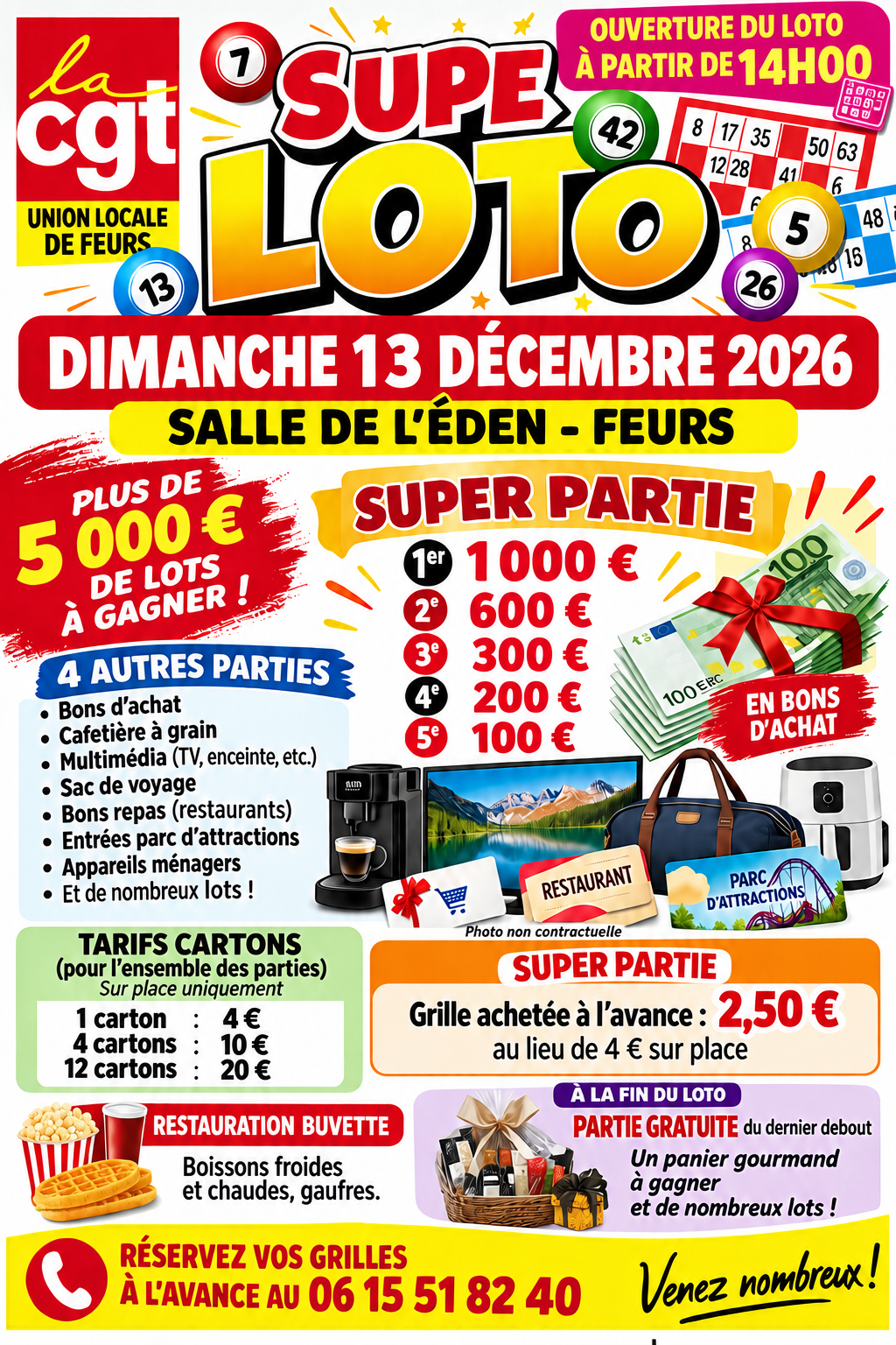 SUPER LOTO – UNION LOCALE CGT DE FEURS — loto associatif à Feurs